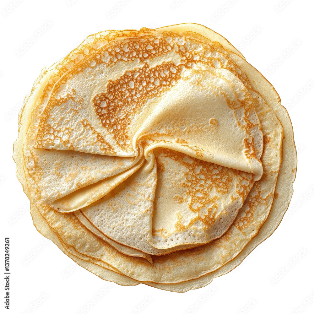 Poster thin pancakes isolated on a transparent background create a simple and elegant presentation, top vie