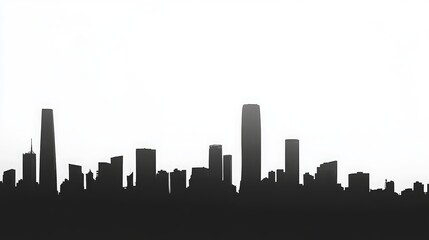 Modern city skyline silhouette at dusk with skyscrapers and high-rise buildings. Urban landscape with futuristic architecture  glowing horizon. Metropolitan scenery with business district silhouettes