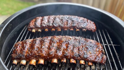 Grilling american-style pork ribs at home outdoor bbq high-quality photography smoky brown tones culinary delights
