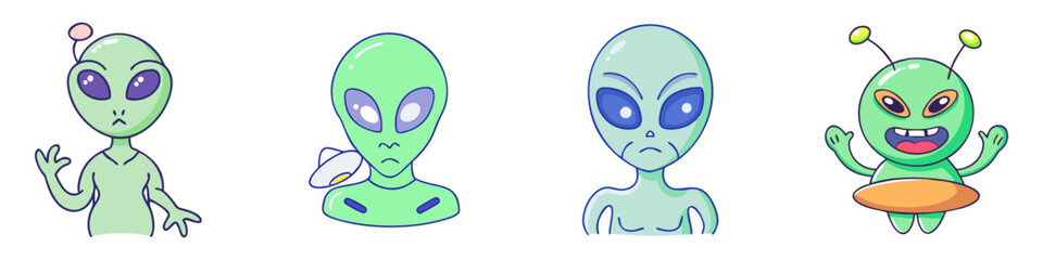 Obraz premium Collection of Four Cute Cartoon Alien Characters with Different Expressions and Features