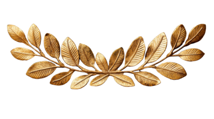 Golden leaf crown, gold wreath, leaves, branch, shiny, elegant, cut out transparent