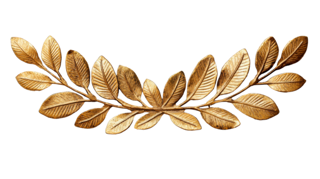 Golden leaf crown, gold wreath, leaves, branch, shiny, elegant, cut out transparent