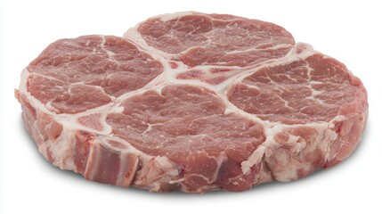 Fototapeta premium Thick marbled boneless pork shoulder cut kitchen food photography indoor top-down view culinary excellence