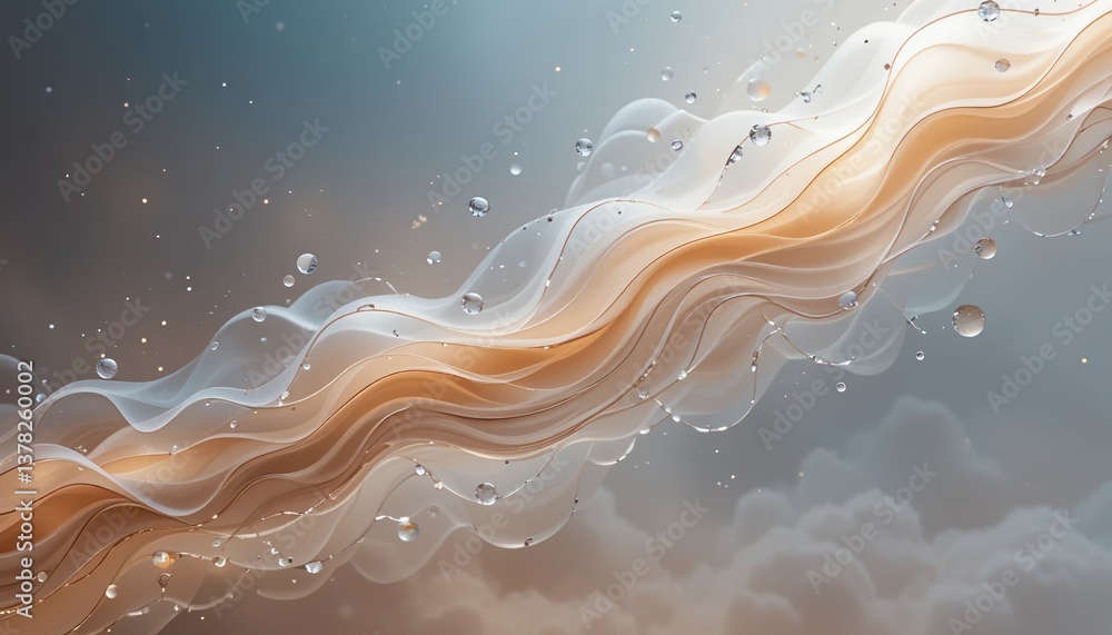Poster fluid motion of abstract waves and bubbles artistic display digital art soft ambient setting aerial 