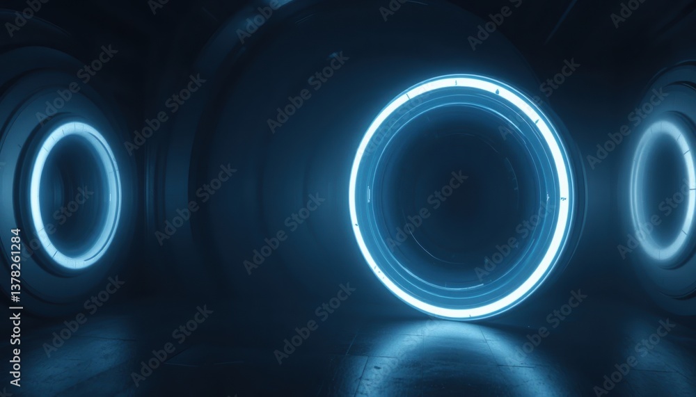 Poster dynamic light rings in a futuristic setting abstract technology concept dark environment artistic vi
