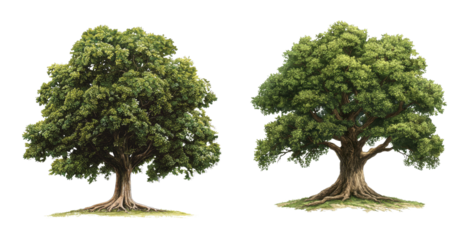 Two lush green trees isolated transparent background perfect for nature designs and compositions