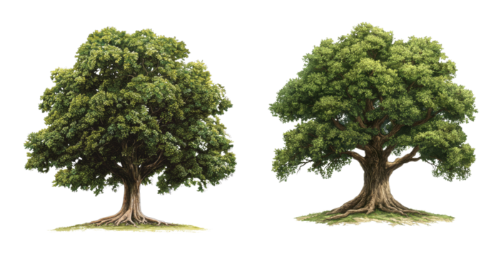 Two lush green trees isolated transparent background perfect for nature designs and compositions