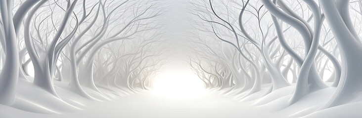 Serene pathway through a curved tree tunnel in lush green woods