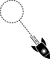 A rocket icon with a dashed line trail forming a curve, circle, and straight line.