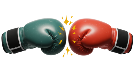 Isolated Red and Green Boxing Gloves Clashing