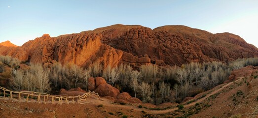 Scenic View of Eroded Red Rock Formations in Twilight in Morocco