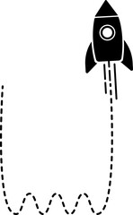Rocket taking off with a dashed line trail forming a curve