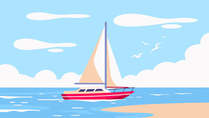 Sailing boat on the sea against a clear blue sky  