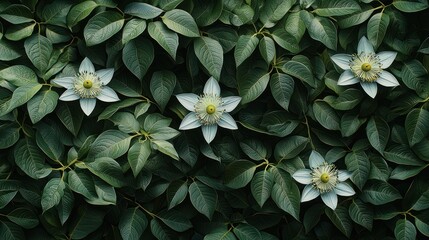 Serene Green Leaves and Delicate White Flowers