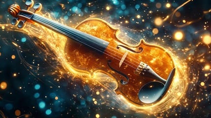 Fototapeta premium Glowing Violin with Artistic Light Streaks Creates a Magical Effect