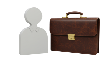 Isolated Brown Leather Briefcase with Generic Person Icon