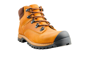 Sturdy orange lace-up hiking boot with black toe cap for outdoor adventures, cut out