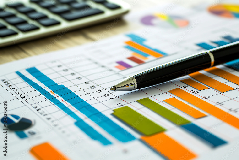 Poster market graph and charts, abstract background with lines, ai generated image