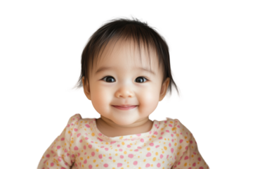 Asian baby girl smiling in polka dot shirt, cut out