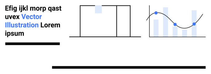 Abstract design with bar chart, line graph, and placeholder text in clean layout. Ideal for analytics, reports, infographics, presentations, business strategy, education simple landing page