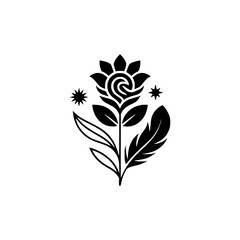 Elegant Rose & Feather Silhouette Logo Design