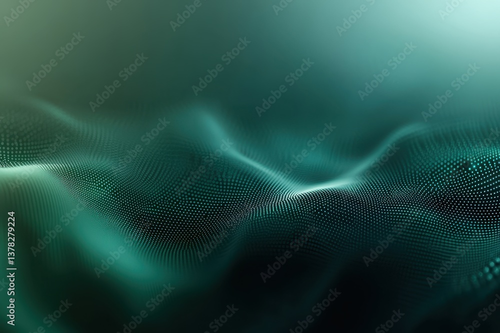 Poster abstract wave pattern created by particles in a dark teal and green gradient, evoking a sense of dep