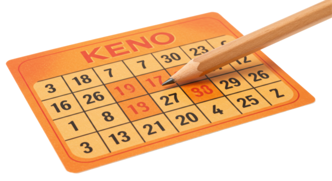 Isolated Keno Game Card with Pencil