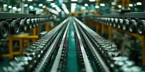 A factory with conveyor belts and a lot of machinery
