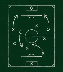 Football and football tactics drawn with white chalk on a green board - Vector illustration