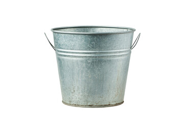 Galvanized metal bucket with handles on black background, cut out