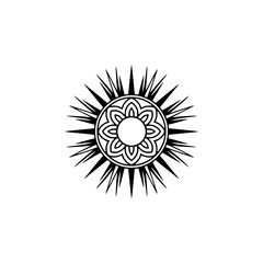 Black and White Floral Sunburst Icon, Minimalist Design