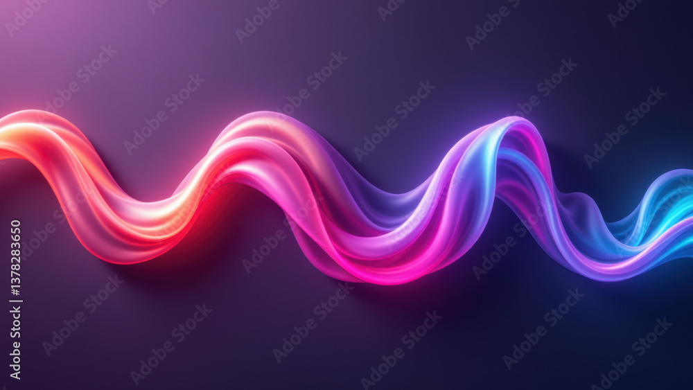 Poster digital waves of light and color, futuristic abstract design on a dark background.