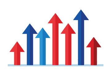 Upward Arrows Graph in Red and Blue, Growing Business, on White Background