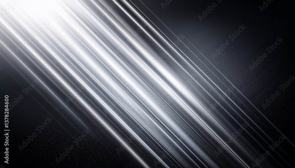 Poster dynamic background with glowing silver gray white stripe line light rays on dark grainy backdrop glo