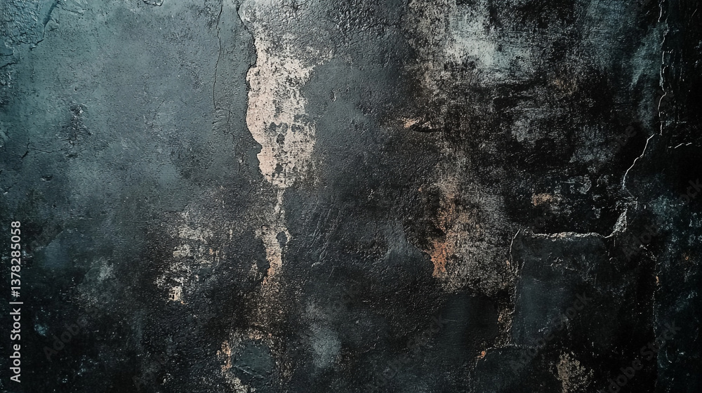Poster a dark and textured wall with peeling paint and visible cracks creating an abstract background image