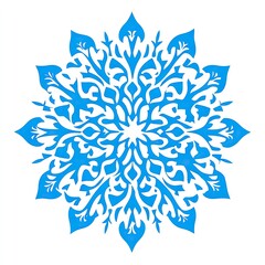 Intricate, symmetrical, blue snowflake design