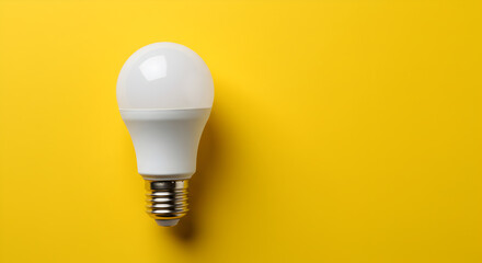 White Led Light Bulb Close Up on Bright Yellow Background for Energy Efficiency and Modern Illumination