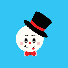 snowman with red hat. The cartoon expresses  happiness