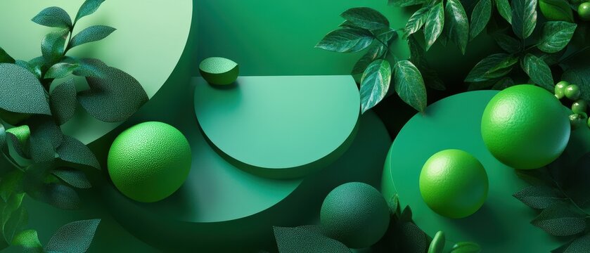 Lush green composition featuring various shapes and leaves for a refreshing atmosphere.
