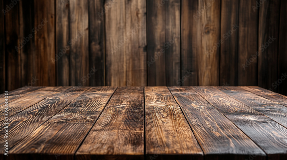 Poster a rustic wooden surface with a matching wooden backdrop creating a warm and inviting scene