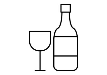 Icono negro de botella de bebida y copa