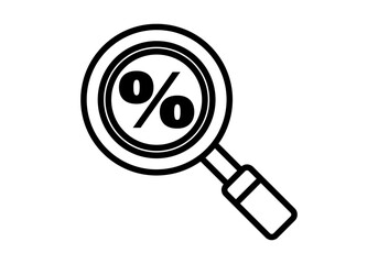 Icono negro de lupa buscando ofertas o descuentos