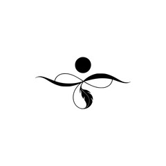 Elegant Feather and Swirls Graphic on White Background