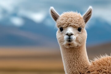 Obraz premium Portrait of alpaca staring in the andes mountains, peru