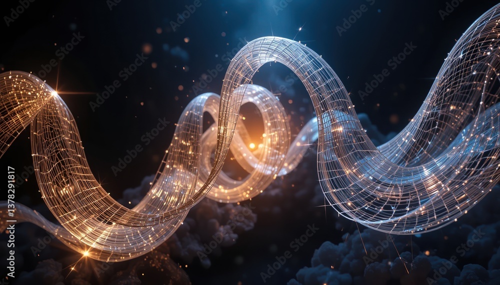 Aufkleber dynamic flowing light waves abstract space 3d render futuristic environment close-up view visual con