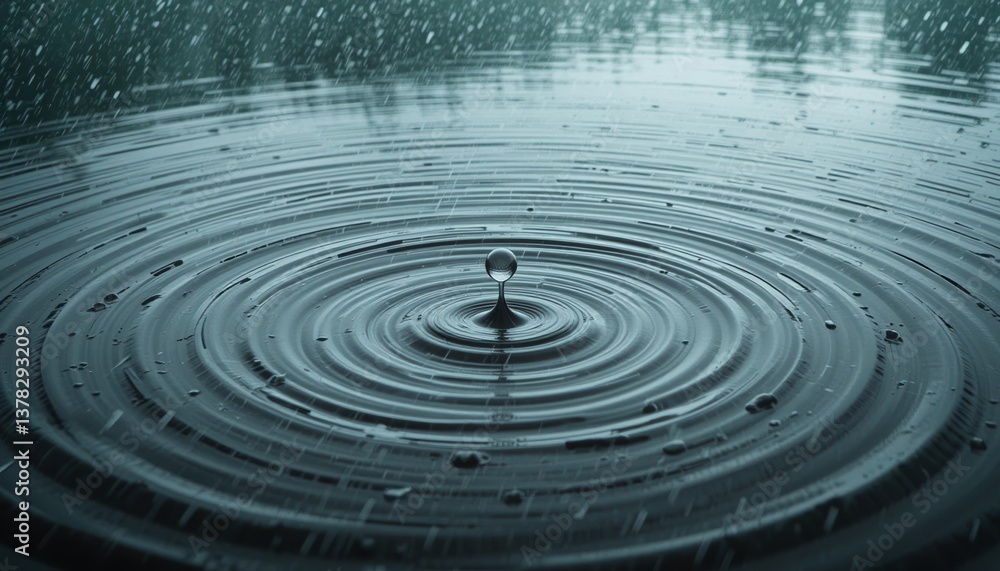 Poster raindrop impact creating ripples on water surface natural setting high-quality image tranquil enviro
