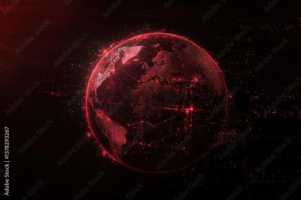 Aufkleber digital globe with glowing red continents at the bottom of the image futuristic technology digital.