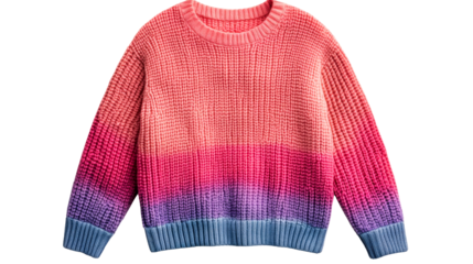 Knitted gradient sweater, pink, purple, blue, cozy texture, warm clothing, cut out transparent