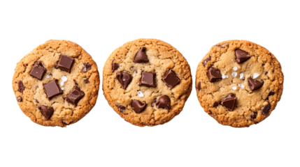 Delicious chocolate chip cookies with salt, cut out transparent