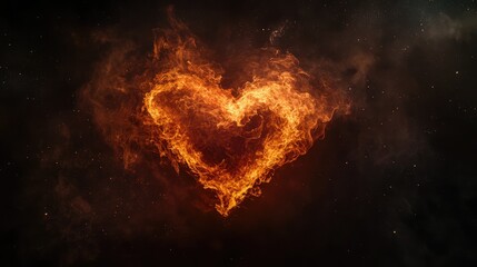 Fototapeta premium A vibrant image of a heart-shaped fire, with glowing orange flames on a dark smoky background